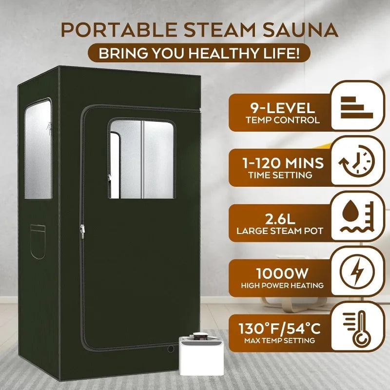 Sauna Box, Portable Sauna for Home Outdoor, 600D Cold Resistant and Warm Fabric Portable steam 2.6L,1000W Steamer,Remote