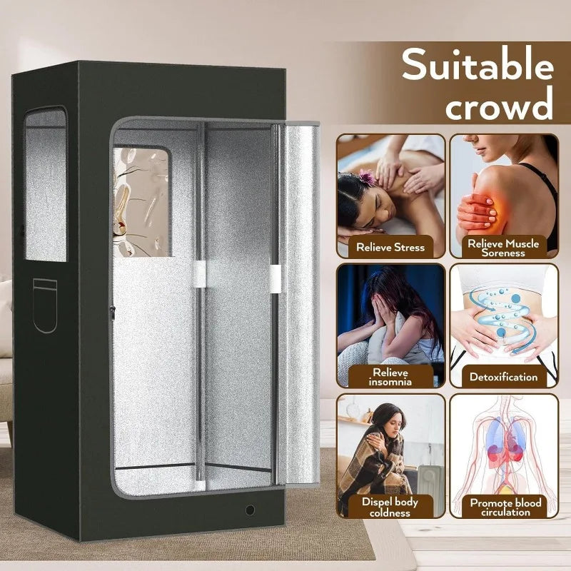 Sauna Box, Portable Sauna for Home Outdoor, 600D Cold Resistant and Warm Fabric Portable steam 2.6L,1000W Steamer,Remote